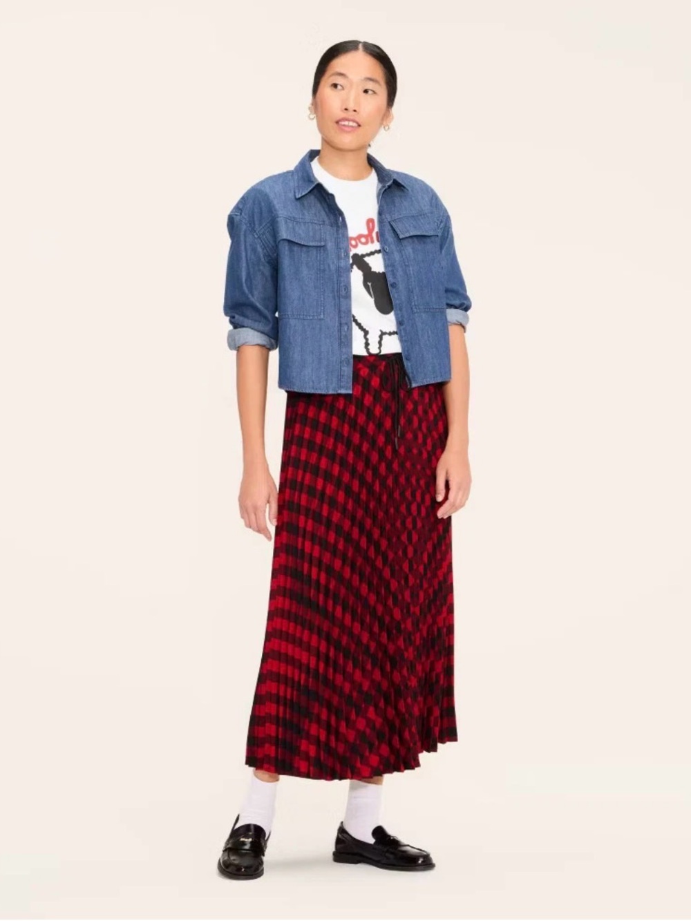 Woolrich x Target Red Black Buffalo Check Pleated Ankle Skirt Women- Size XL
